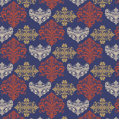 Damask Fabric textile seamless pattern Luxury decorative  Ornamental floral vintage Square style. Curtain, carpet, wallpaper, clothing, wrapping, textile