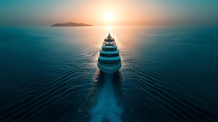 drone photography of luxury cruise ship sailing in the middle of the ocean - obrazy, fototapety, plakaty