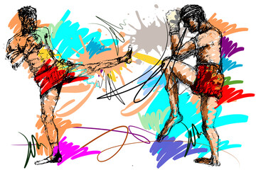Muay Thai action sport art sport art brush style