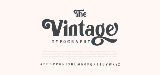 Vintage Abstract elegant technology logo font alphabet. Minimal modern urban fonts for logo, brand etc. Typography typeface uppercase lowercase and number. vector illustration - obrazy, fototapety, plakaty