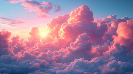 Sunset over the clouds. Beautiful nature background. 3D illustration - Generative AI