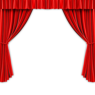 realistic red curtains isolated on white background