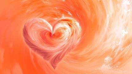 Beautiful abstract Peach Fuzz color concept art with heart shape in the center, stylish background wallpaper