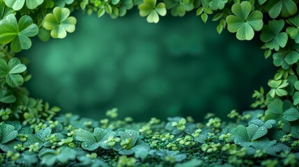 Obraz premium Green clover leaves with water drops. St. Patrick's Day background - Generative AI