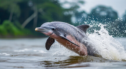 Fototapeta premium The Amazon river dolphin, also known as the pink river dolphin or boto, lives only in freshwater,AI generated