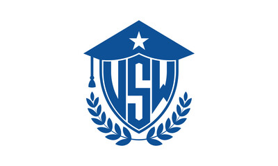 USW three letter iconic academic logo design vector template. monogram, abstract, school, college, university, graduation cap symbol logo, shield, model, institute, educational, coaching canter, tech