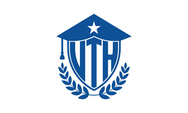 UTH three letter iconic academic logo design vector template. monogram, abstract, school, college, university, graduation cap symbol logo, shield, model, institute, educational, coaching canter, tech