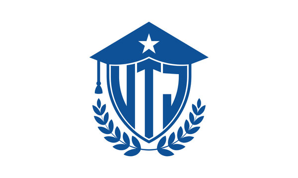 UTJ three letter iconic academic logo design vector template. monogram, abstract, school, college, university, graduation cap symbol logo, shield, model, institute, educational, coaching canter, tech