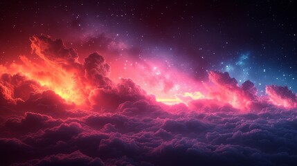 Fototapeta premium Fantasy night sky with clouds and glowing stars. 3D illustration - Generative AI