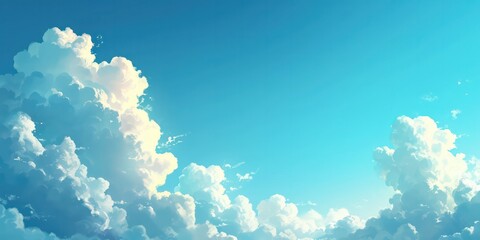 Clear blue sky with a few fluffy white clouds gently drifting by, creating a peaceful and calming atmosphere.