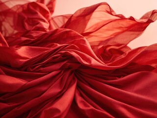 Obraz premium Red fabric blowing in the wind red background. Generative AI