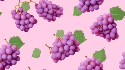 Seamless pattern with purple grapes on pink background