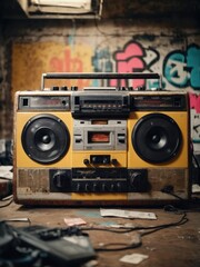 Fototapeta premium Retro old design ghetto blaster boombox radio casset. Generative AI