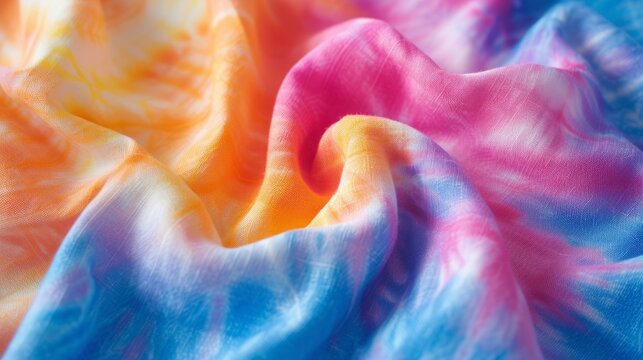 part of abstract bright ornament in tie-dye batik technique handpainted on cotton head scarf