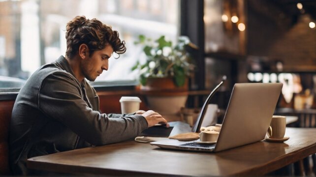 Person Working On Laptop In Cafe