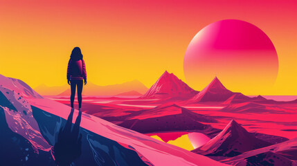 Naklejka premium Retrofuturistic advertising poster illustration with vibrant colors