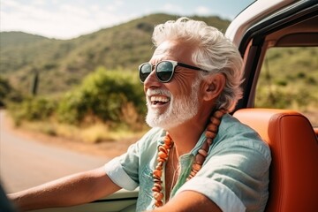 Portrait of a senior man driving his convertible car on a sunny day