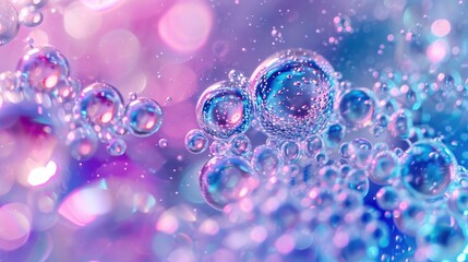 Close-up captures shimmering water bubbles, reflecting light in sudsy, shiny droplets. Ai Generated - obrazy, fototapety, plakaty