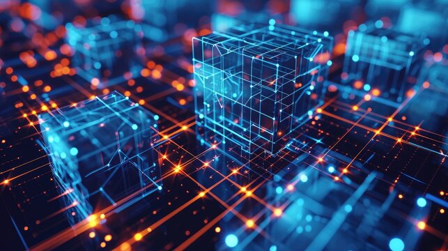 Illustration of blocks symbolizing data transmission, depicting seamless flow and connectivity. Ai Generated