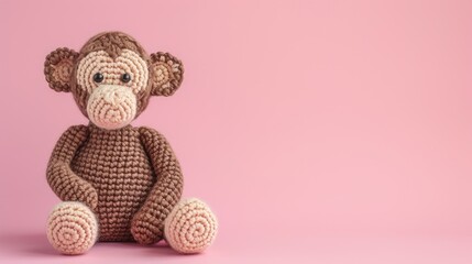 Crocheted monkey toy vibrant backdrop, handcrafted and adorable, Ai Generated