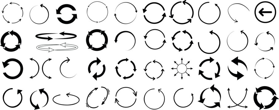 Circle arrows vector set, diverse designs for web navigation, refresh buttons. Indicating motion, editable for color customization. Perfect for digital content, rotation symbol icon