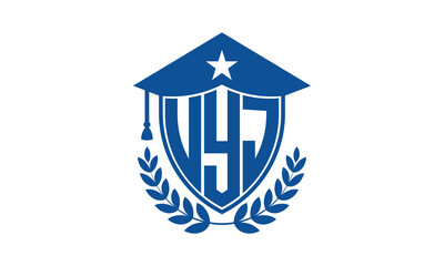 UYJ three letter iconic academic logo design vector template. monogram, abstract, school, college, university, graduation cap symbol logo, shield, model, institute, educational, coaching canter, tech