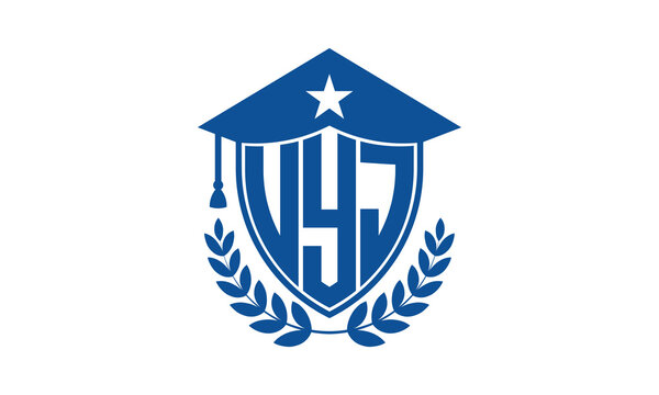 UYJ three letter iconic academic logo design vector template. monogram, abstract, school, college, university, graduation cap symbol logo, shield, model, institute, educational, coaching canter, tech