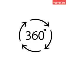 Black single round 360 degrees icon, simple arrow rotation shape flat design vector pictogram vector for app ads logotype web website button ui ux interface elements isolated on white background
