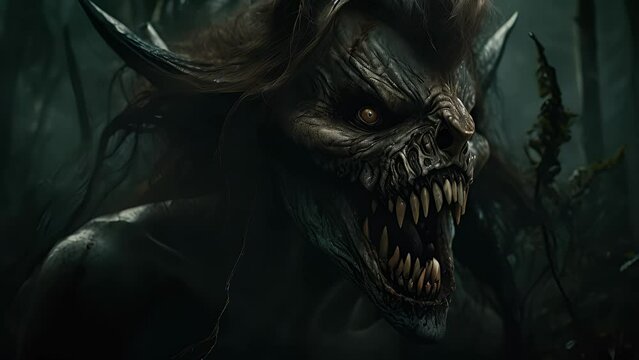 vampire woman in a dark forest. Created with Generative AI.	
