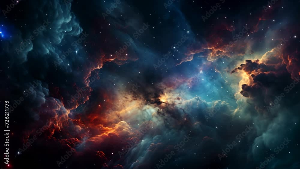 Wall mural a stunning view of a cosmic nebula, displaying vibrant hues and starlight in deep space