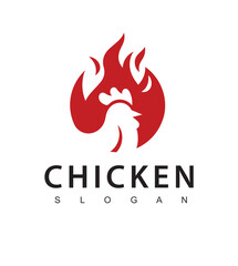 Fire chicken logo, hen flame hot symbol vector icon illustration, fast food restaurant icon