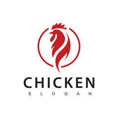 Obraz premium Fire chicken logo, hen flame hot symbol vector icon illustration, fast food restaurant icon