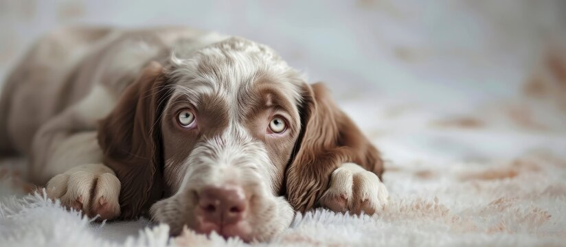 Stunning winter portrait of a healthy, adorable Spinone Italiano puppy.