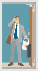 残業で疲れて帰宅したビジネスマンのイラスト