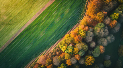 Aerial view of countryside field
