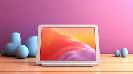 A minimalist tablet mockup against a vibrant solid color background, capturing the device's sharp edges and high-resolution screen, illuminated by natural light