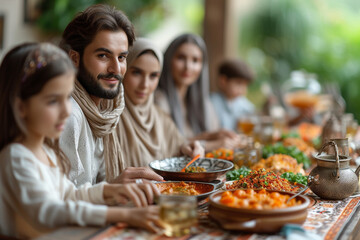Ramadan people at the table celebrate