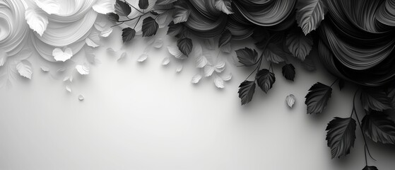 black white background with golden swirl and flowers and place for text