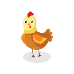 Illustration of a Cute Cartoon Chicken Standing on a Plain Background