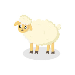Charming Illustrated Sheep Standing Alone on a Plain White Background