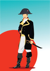 19th century French officer of Napoleon's army. 3d vector hand drawn color illustration