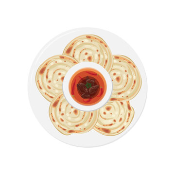 Top view Flatbread Parotta Paratha or Canai Vector illustration logo