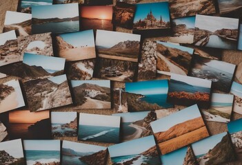 mosaic with pictures depicting different places and landscapes, recreation, travel, resort