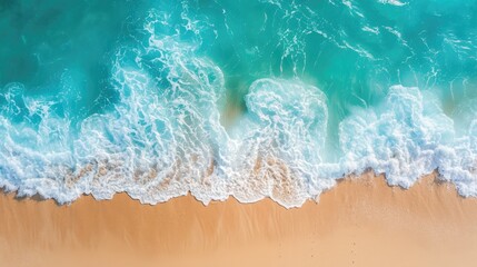 beautiful sandy beach and soft blue ocean wave, top view - 1