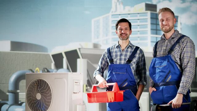 Happy HVAC Technicians. AC Installation
