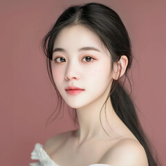 A woman elegant portrait showcasing her natural beauty, style, and radiant smile in a studio setting