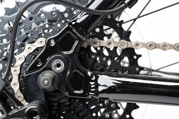 New bicycle chain part close up view
