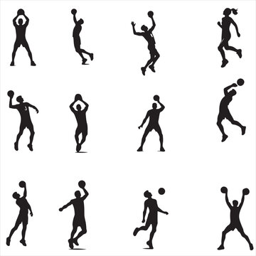 set of volleyball players silhouettes , volleyball players silhouettes , group of volleyball players silhouettes , volleyball silhouettes  , women volleyball silhouettes