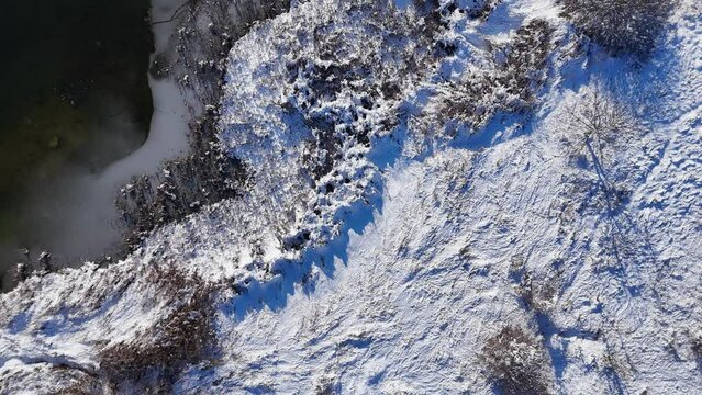 Aerial View Over a Frozen, White Landscape In Vacaresti Delta, Bucharest, Romania