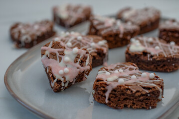heart shaped slices of a brownie 